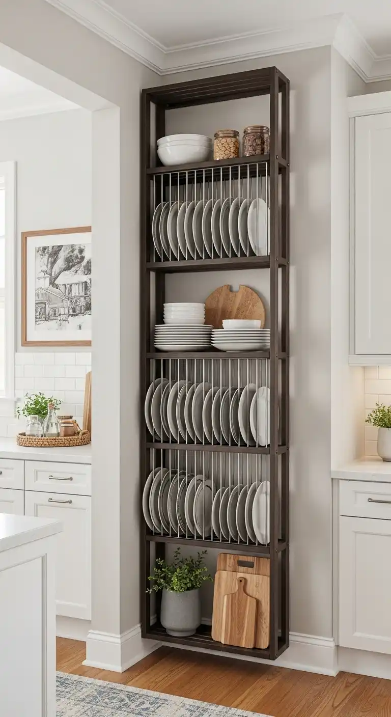 15 Clever Small Spaces Empty Kitchen Wall Ideas 3 2. Floor to Ceiling Plate Rack
