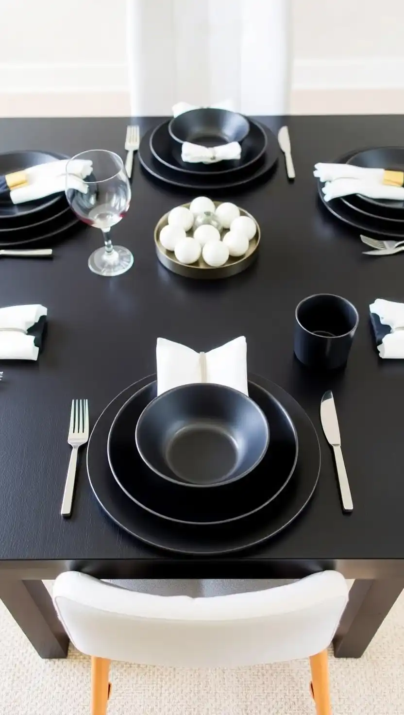 21 Chic Black Dining Table Decor Ideas That Make a Bold Statement 21 20 Matte Black Dinnerware for Cohesion