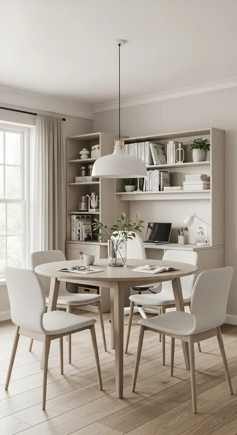 21 Practical Round Dining Table Arrangement Ideas for Everyday Comfort 22 21 Dual Purpose Dining Zone