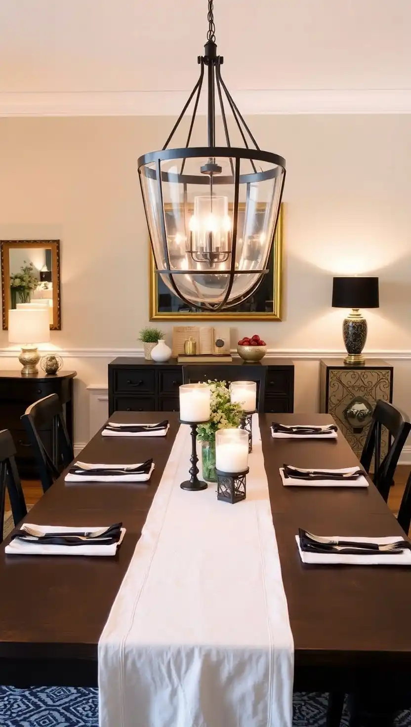 21 Chic Black Dining Table Decor Ideas That Make a Bold Statement 22 21 Layered Lighting for Ambiance