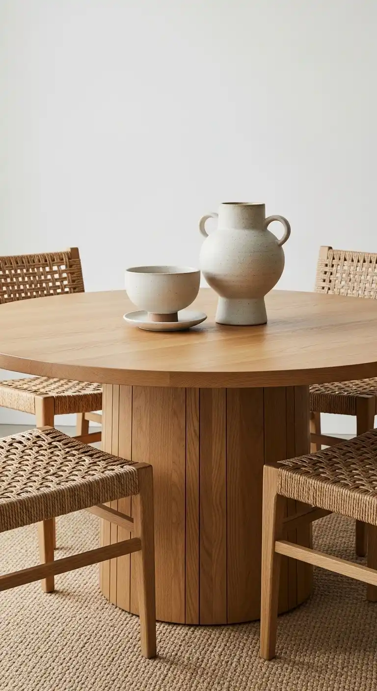 23 Chic Round Dining Table Ideas for Modern Interiors 23 22 Textured Oak Table