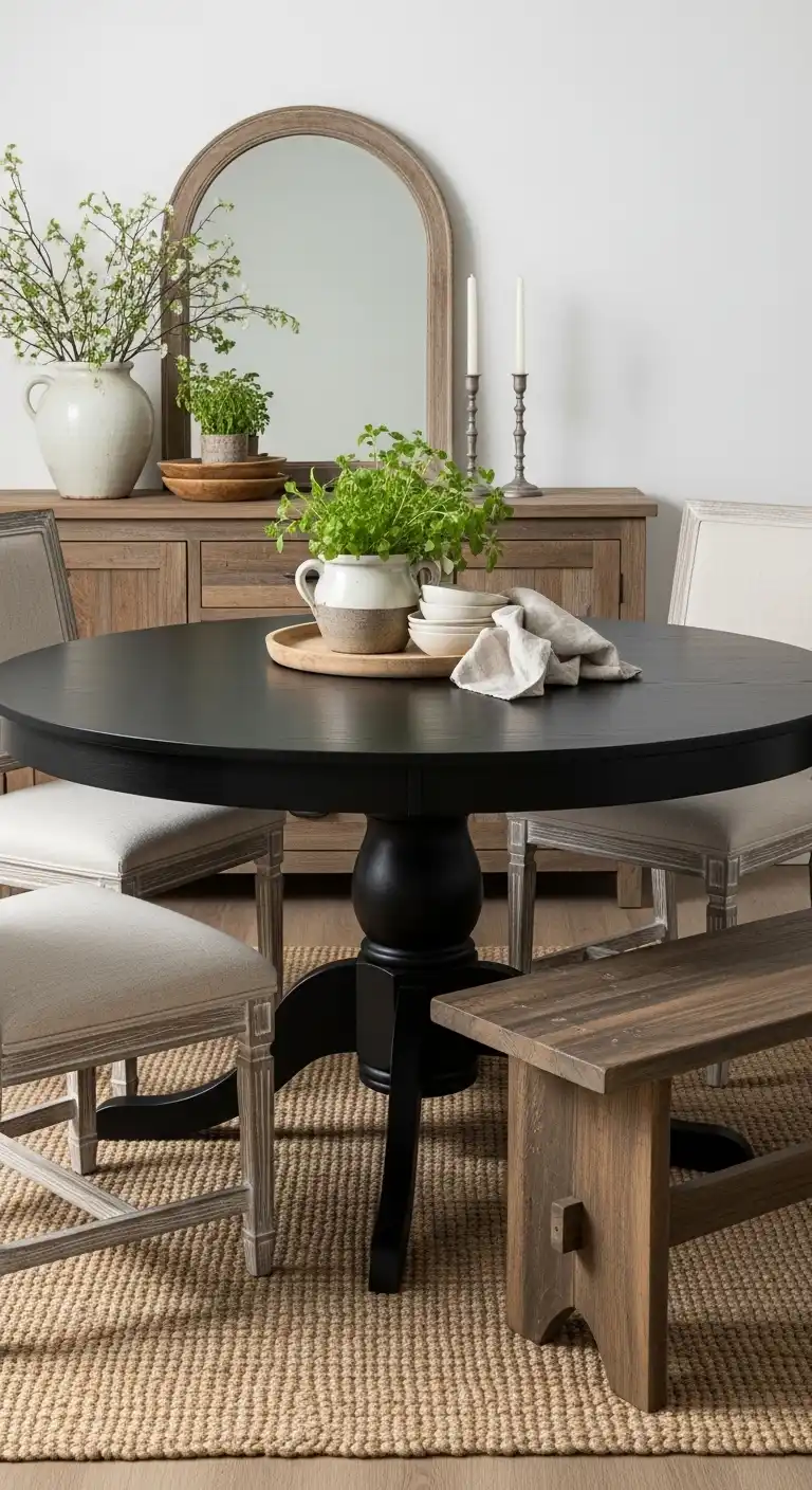 17 Stylish Black Round Dining Table Ideas for Every Interior 4 3 Rustic Warmth