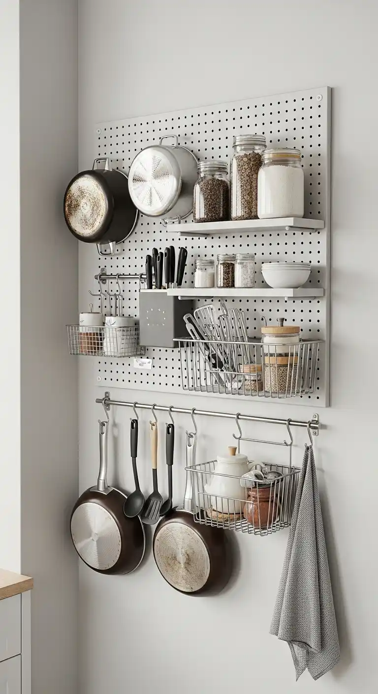 15 Clever Small Spaces Empty Kitchen Wall Ideas 4 3. Pegboard Organizer