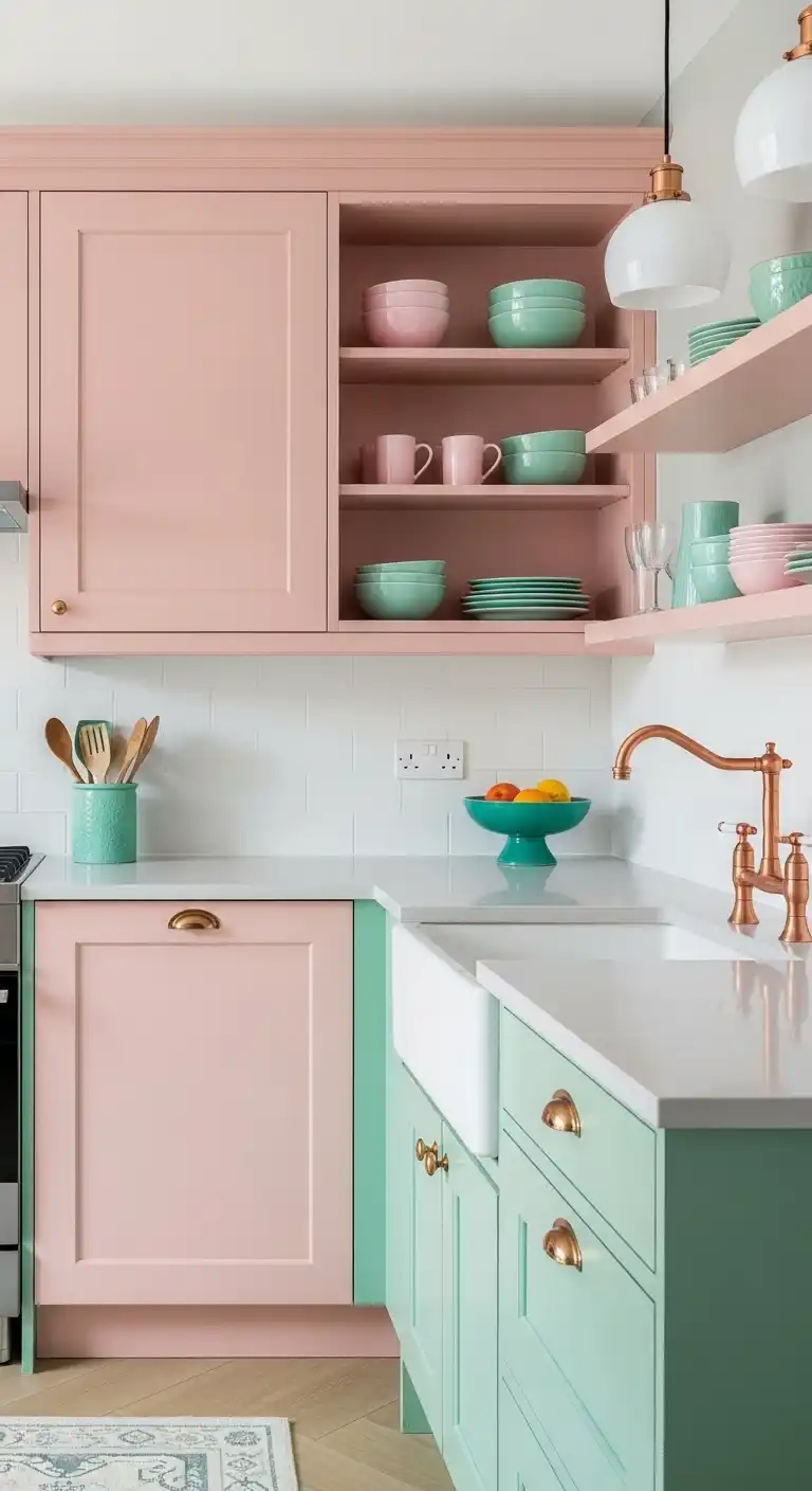 18 Fresh Kitchen Color Palette Ideas to Try 5 4 Blush Pink and Seafoam Green