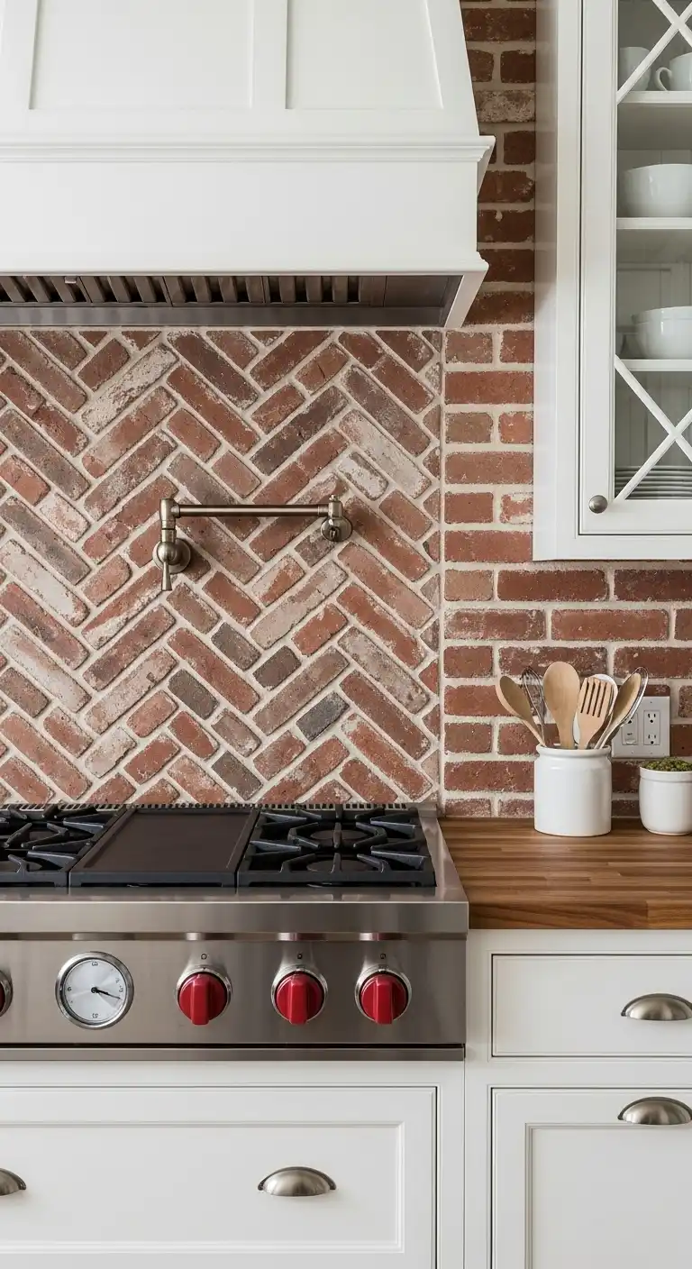 4 Brick Backsplash with Herringbone Pattern