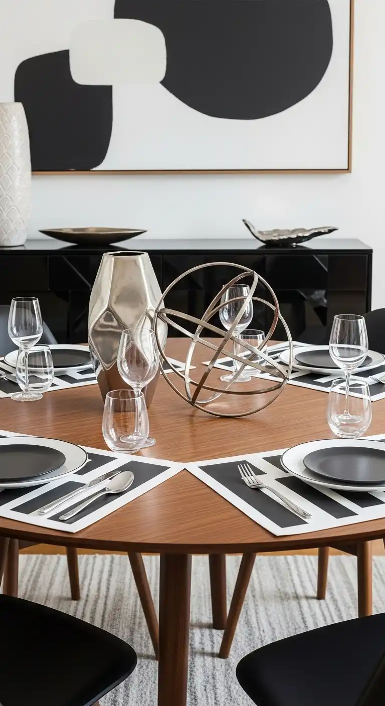 19 Cozy Round Dining Table Decor Styles for a Welcoming Vibe 5 4 Modern Geometric Flair