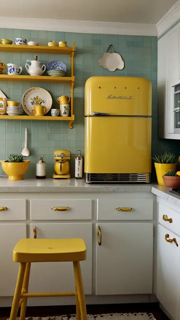 13 Vintage Yellow Kitchen Ideas to Brighten Your Home 5 4) Retro Yellow Appliances as Focal Points
