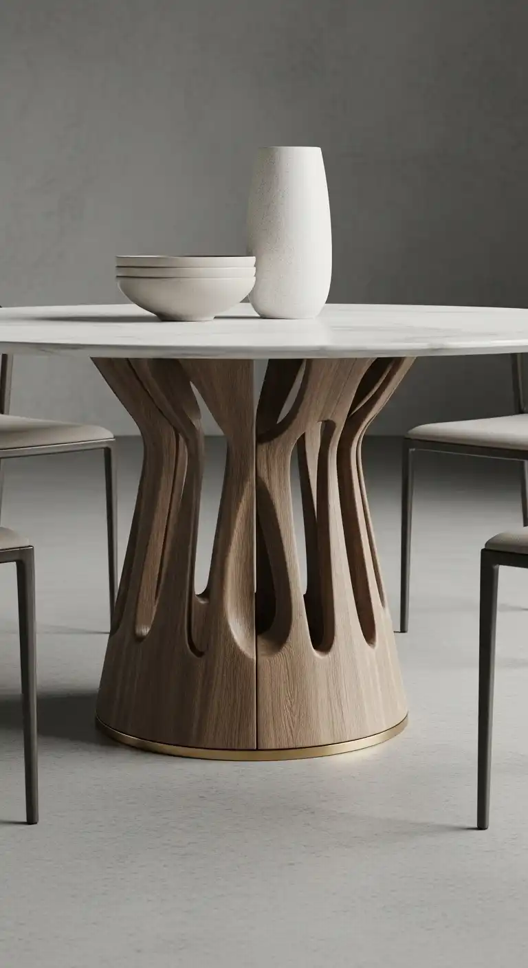23 Chic Round Dining Table Ideas for Modern Interiors 5 4 Sculptural Pedestal Base Table