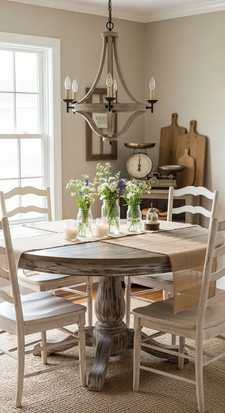 15 Cozy Round Dining Table Ideas for Kitchen Warmth 5 4. Farmhouse Comfort