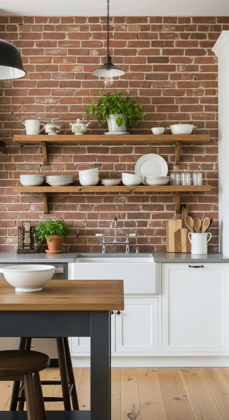 5 Exposed Brick with Wooden Shelves