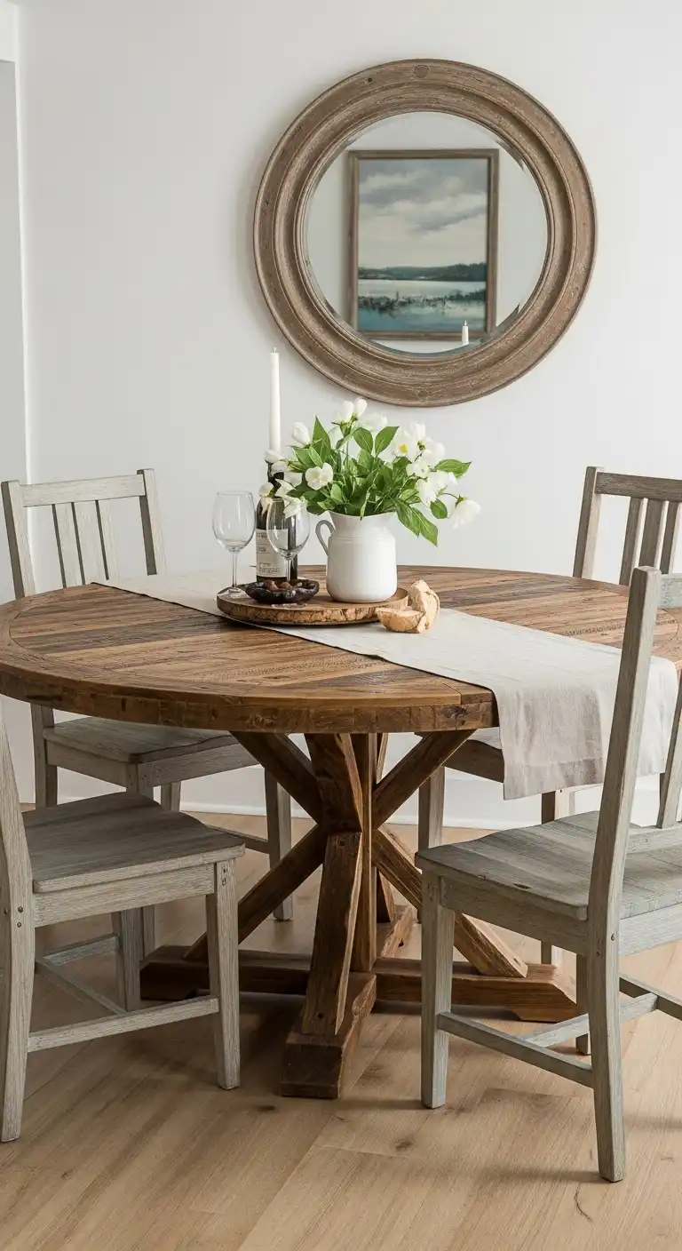 23 Chic Round Dining Table Ideas for Modern Interiors 6 5 Rustic Reclaimed Wood Table