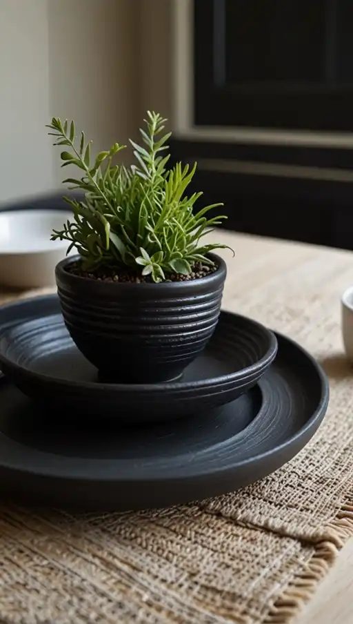 21 Chic Black Dining Table Decor Ideas That Make a Bold Statement 6 5 Textured Tabletop with Ribbed Designs