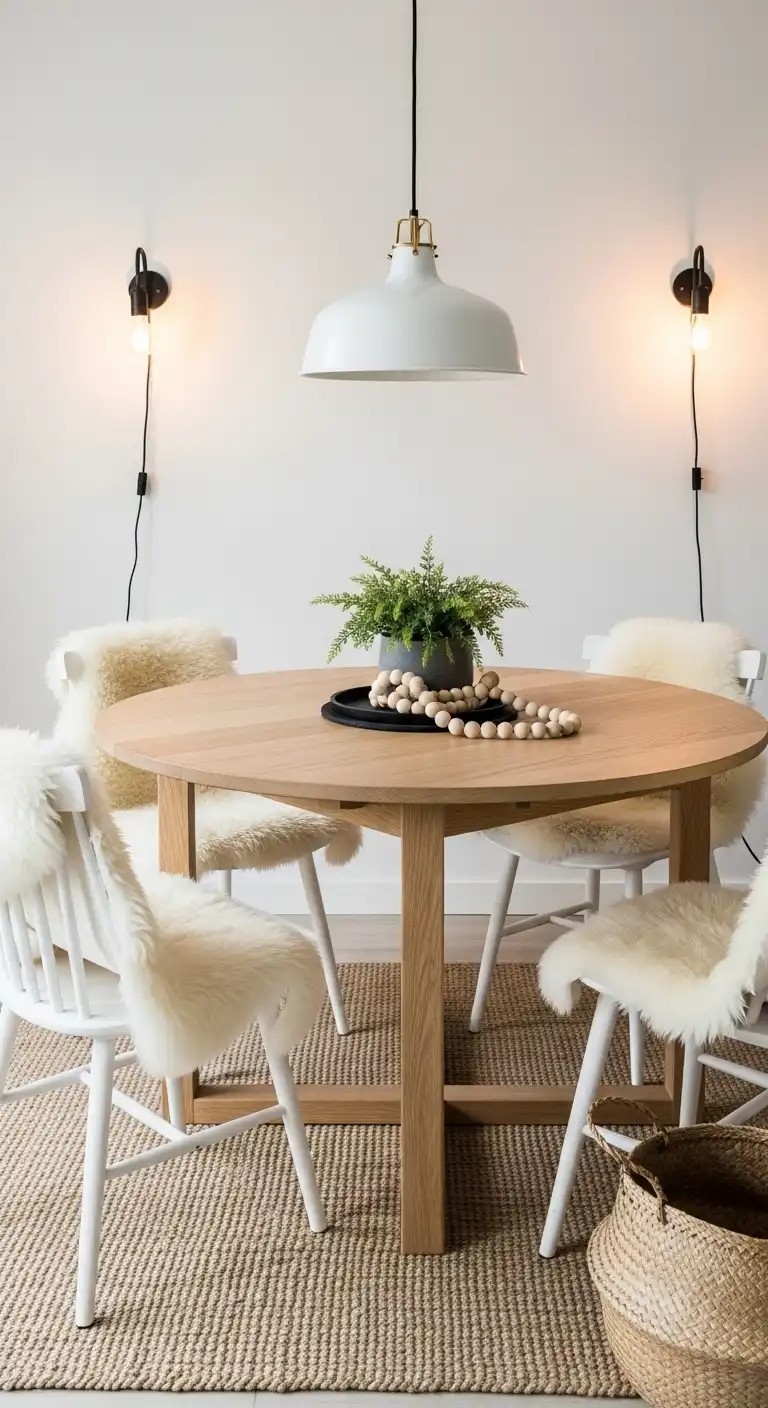 15 Cozy Round Dining Table Ideas for Kitchen Warmth 6 5. Scandinavian Warmth