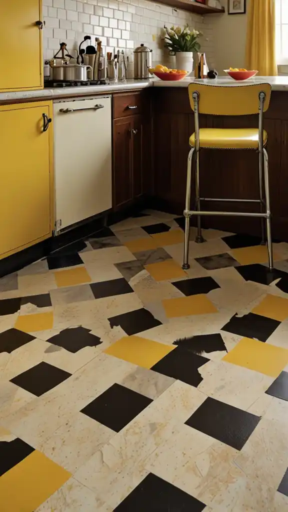 13 Vintage Yellow Kitchen Ideas to Brighten Your Home 7 6) Checkerboard Flooring with Yellow Accents