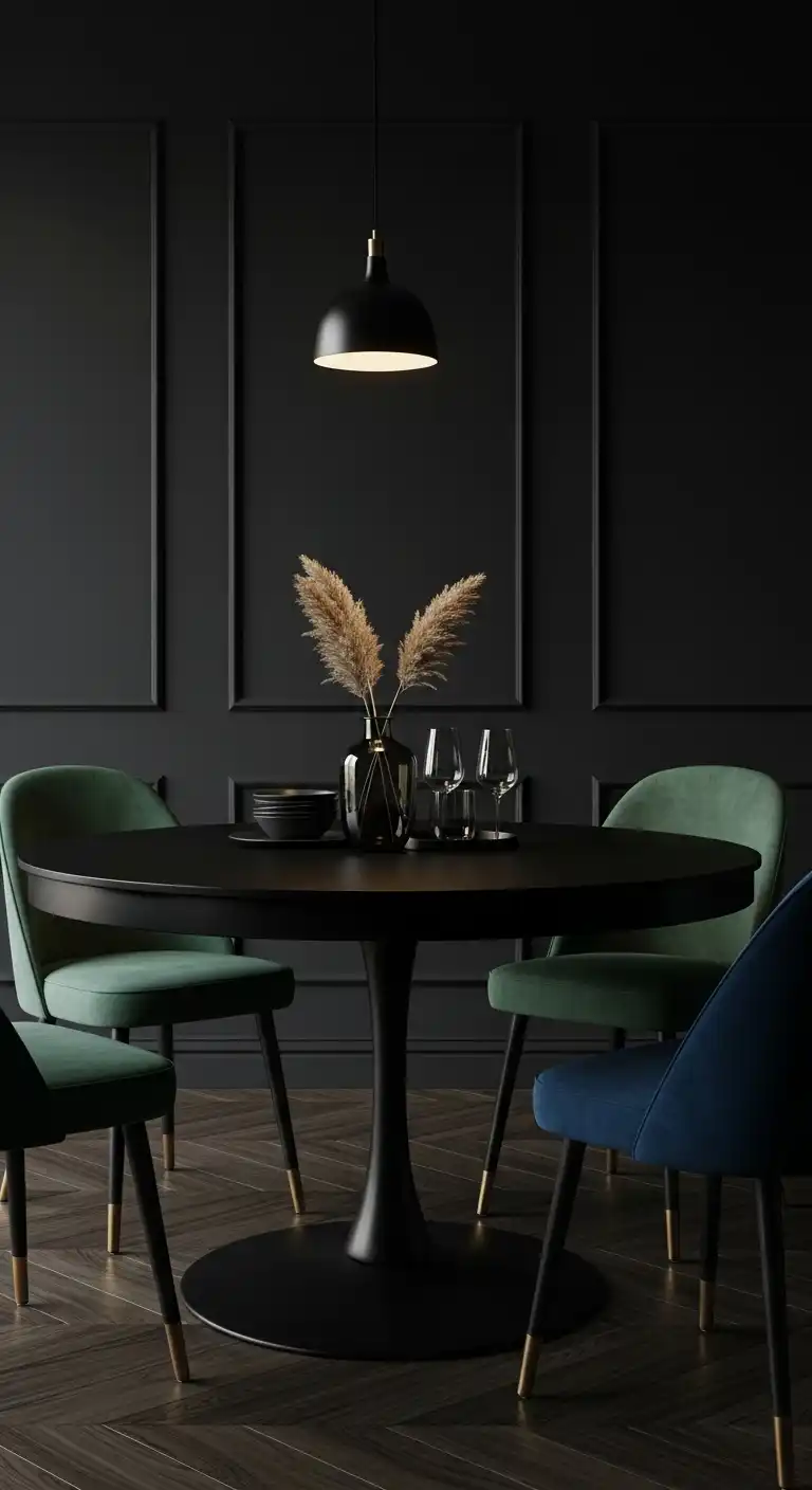 17 Stylish Black Round Dining Table Ideas for Every Interior 7 6 Moody Drama