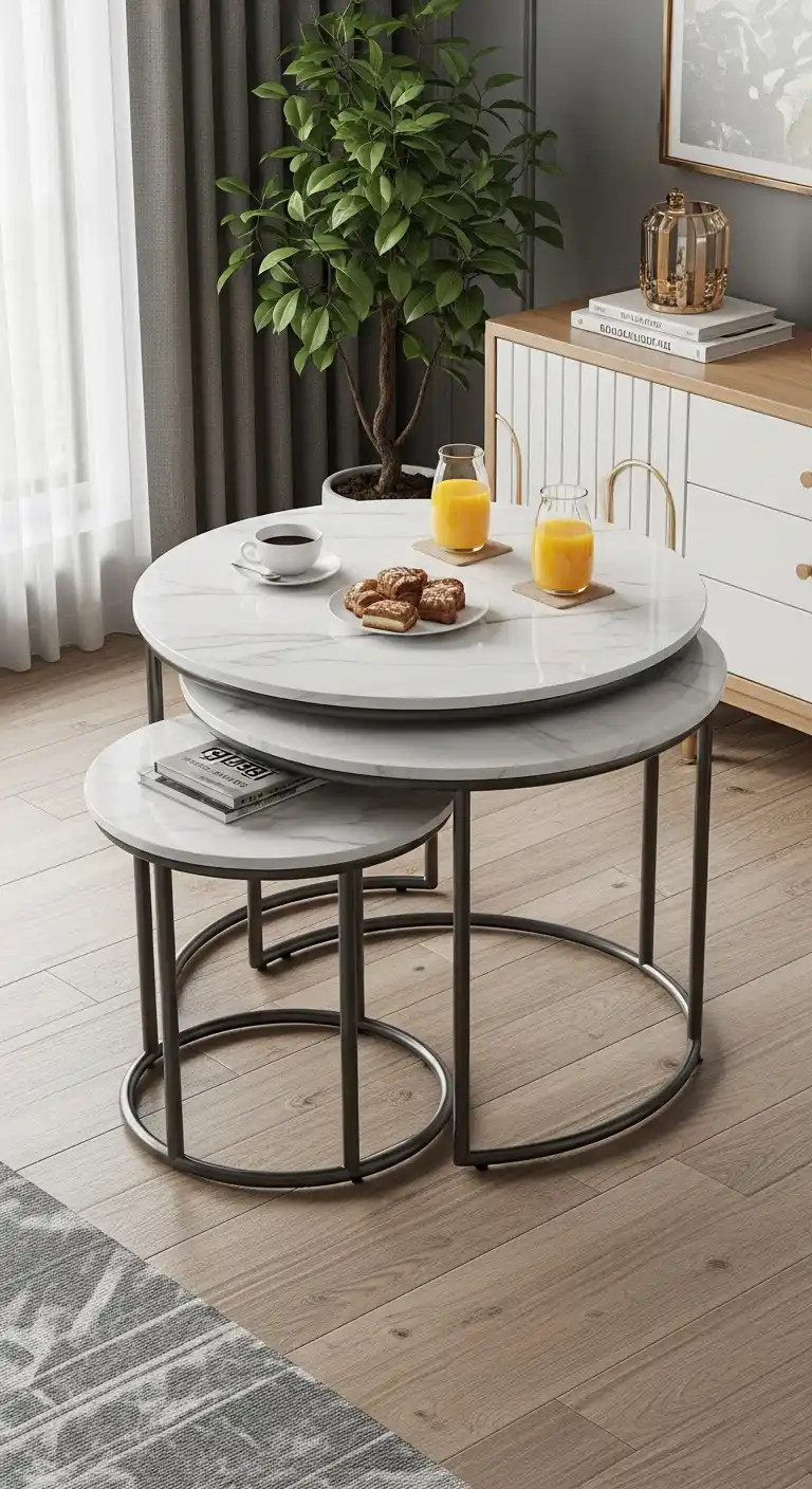 23 Space-Saving Small Round Dining Table Designs for Compact Homes 7 6 Nesting Table Set