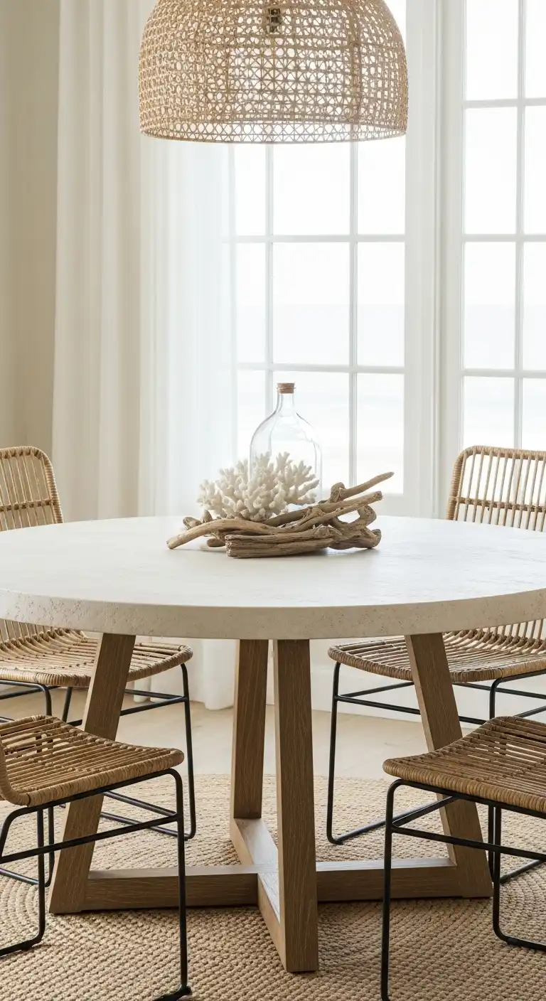 25 Elegant Round Dining Table Styling Ideas to Elevate Your Space 5 7 Coastal Inspired Stone Table