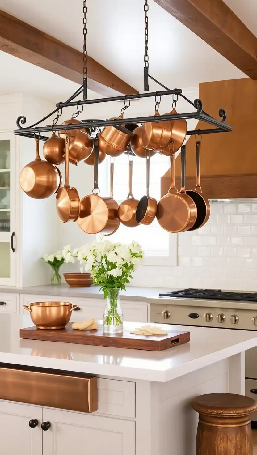 23 Dreamy French Cottage Kitchen Ideas You’ll Instantly Fall in Love With 8 7 Copper Cookware Accents