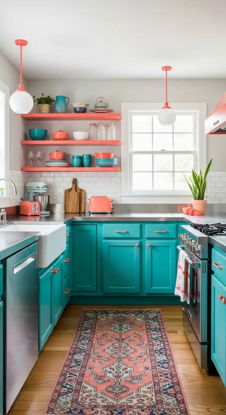 19 Stunning Kitchen Color Combinations Ideas for Every Style 8 7 Teal and Coral