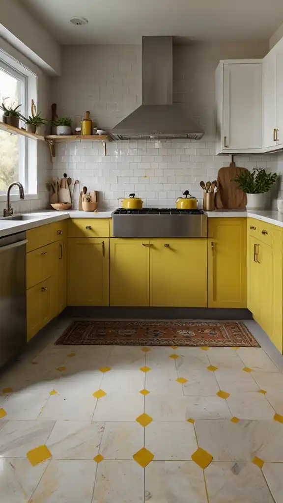 13 Vintage Yellow Kitchen Ideas to Brighten Your Home 8 7) Two-Tone Yellow and White Cabinetry