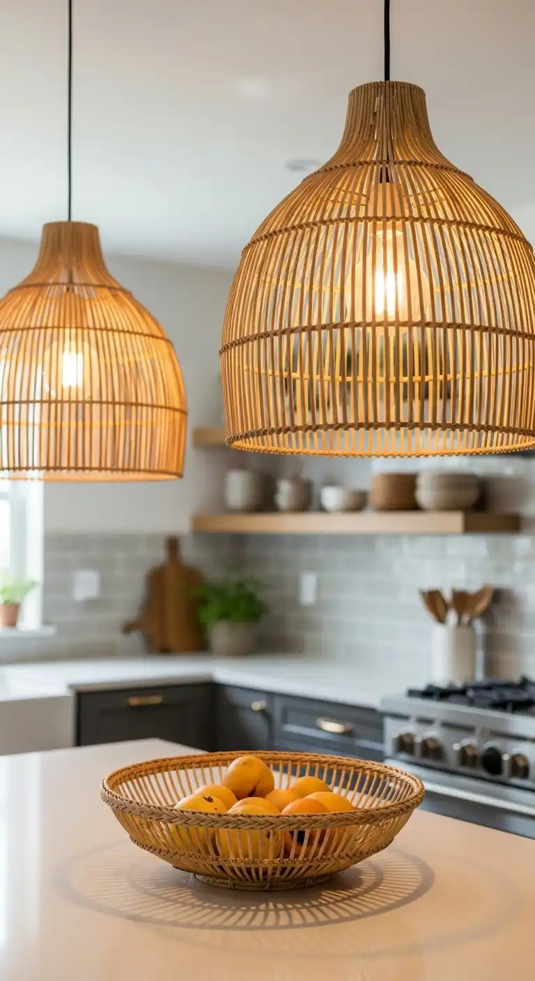 17 Stunning Kitchen Over Island Lighting Ideas That Instantly Impress 9 8 Bamboo or Rattan Pendant Shades