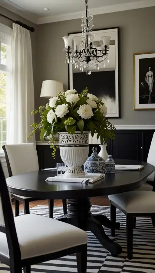 21 Chic Black Dining Table Decor Ideas That Make a Bold Statement 9 8 Classic Charm with Black and White