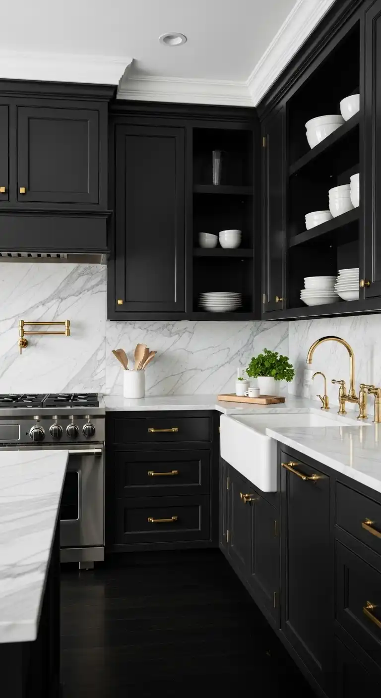 18 Fresh Kitchen Color Palette Ideas to Try 9 8 Deep Black and White Marble
