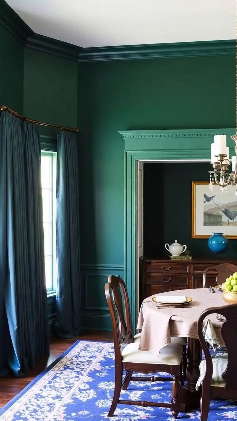 23 Timeless Formal Dining Room Ideas for a Sophisticated Setting 9 8 Deep Jewel Toned Walls