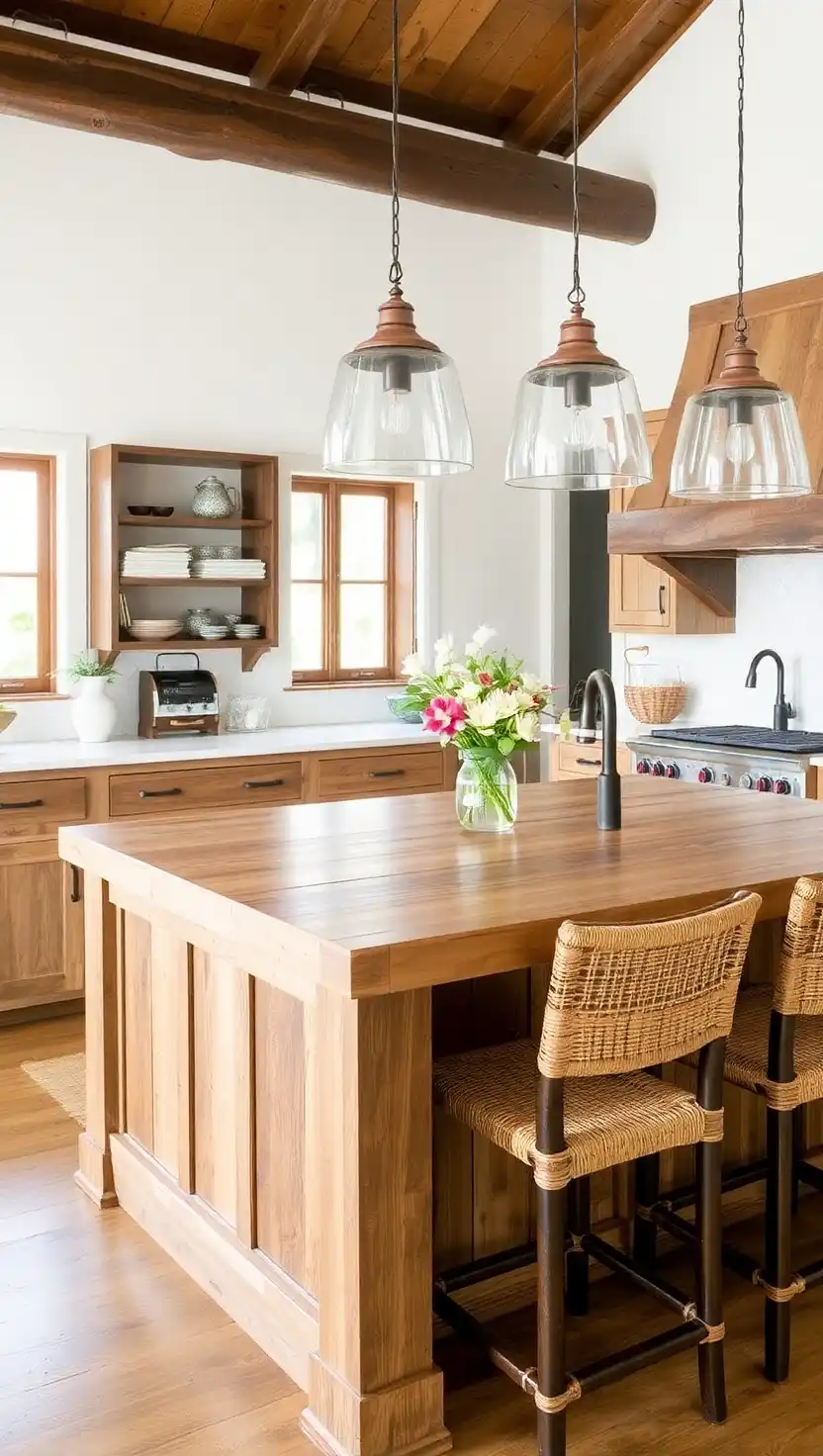 20 Elegant Spanish Villa Kitchen Ideas Full of Warmth and Style 9 8 Install a Rustic Wooden Island