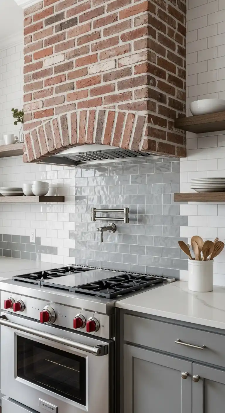 8 Mixed Brick and Tile Backsplash