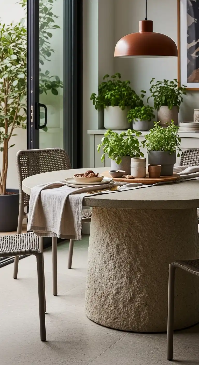 15 Cozy Round Dining Table Ideas for Kitchen Warmth 9 8. Indoor Outdoor Stone Table