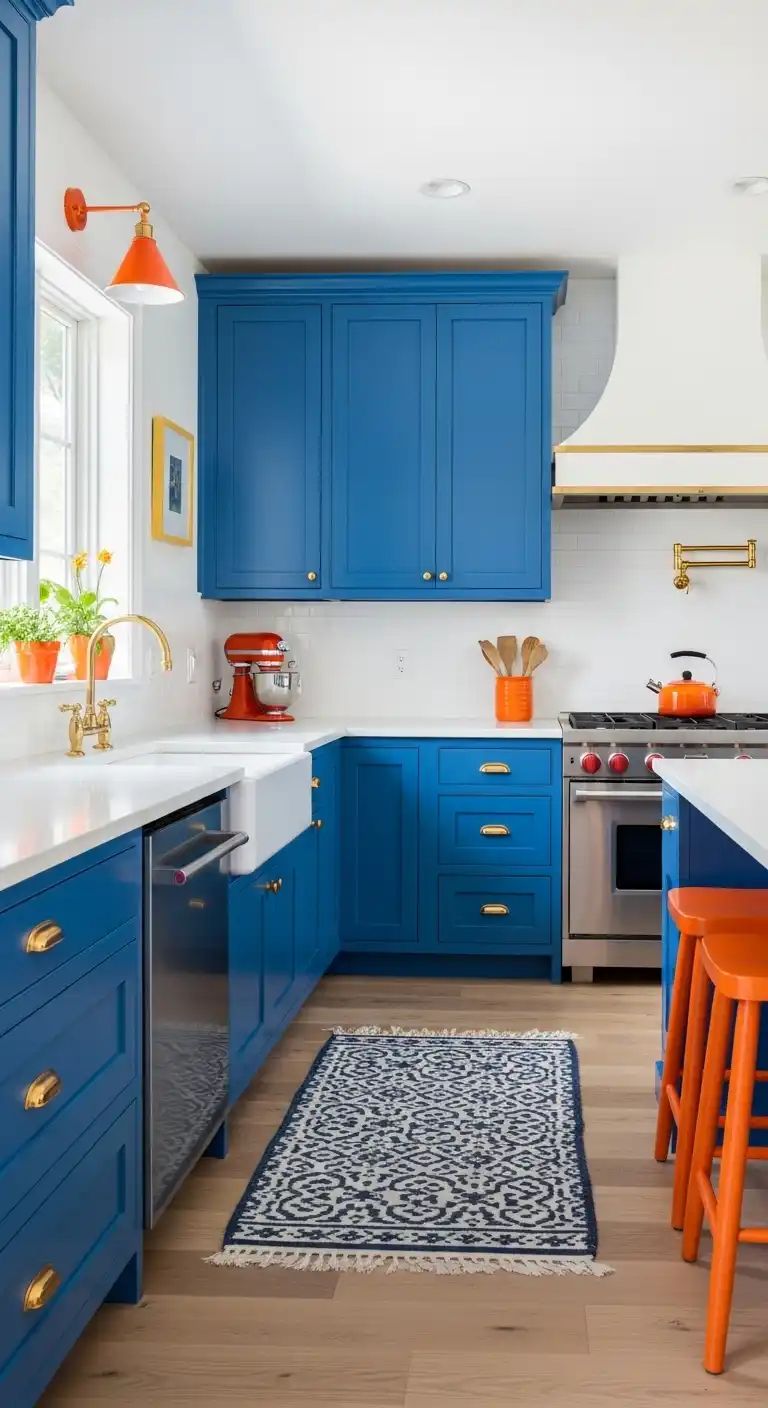 19 Stunning Kitchen Color Combinations Ideas for Every Style 10 9 Cobalt Blue and Mandarin Orange