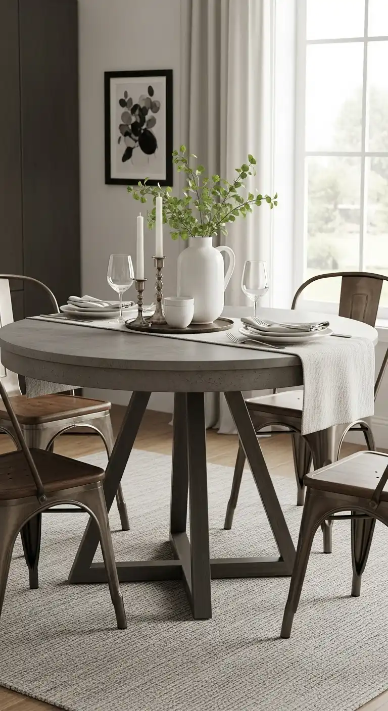 23 Chic Round Dining Table Ideas for Modern Interiors 10 9 Industrial Concrete Table
