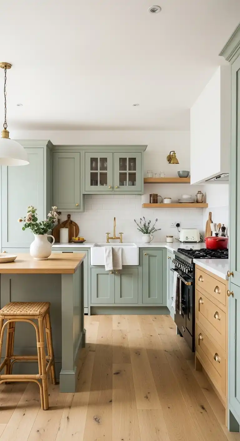 18 Fresh Kitchen Color Palette Ideas to Try 10 9 Sage Green and Light Oak
