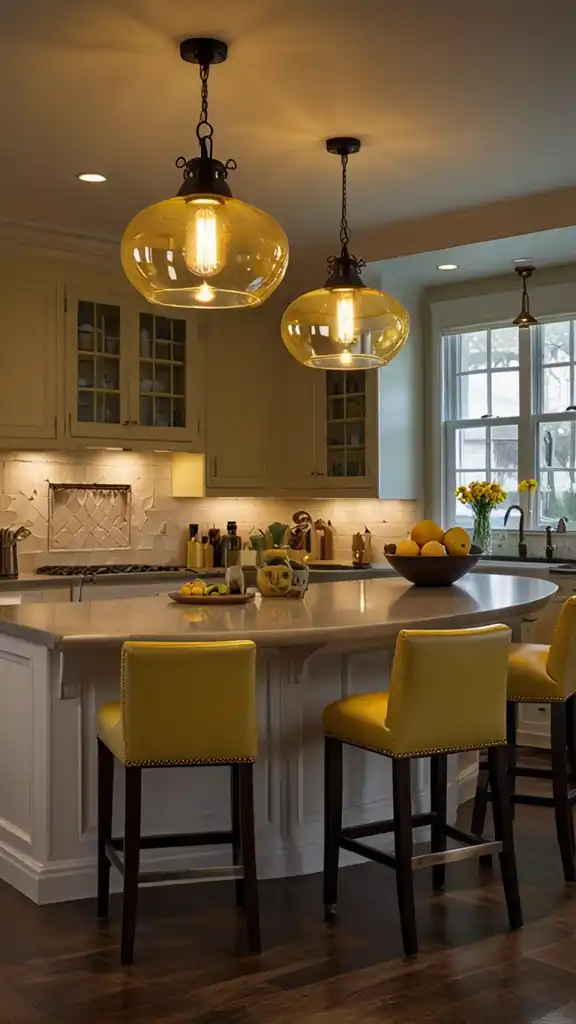 13 Vintage Yellow Kitchen Ideas to Brighten Your Home 10 9) Vintage Yellow Pendant Lighting