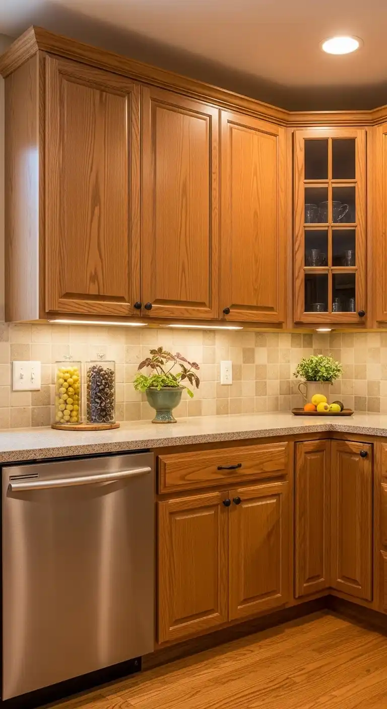 Benefits of Under-Cabinet Lighting in a Honey Oak Kitchen