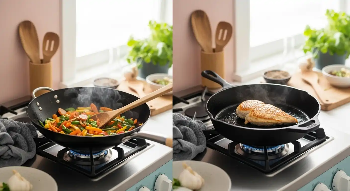 Cooking Techniques Wok Vs Cast Iron Skillet in Action