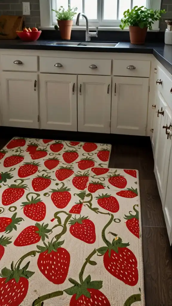 13 Strawberry Kitchen Decor Ideas for a Fresh and Charming Space 7 Strawberry Kitchen MatsStrawberrythemed 1