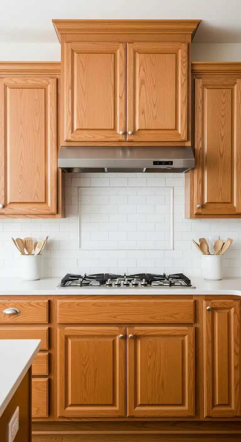 Why a White Backsplash Works in Honey Oak Kitchens