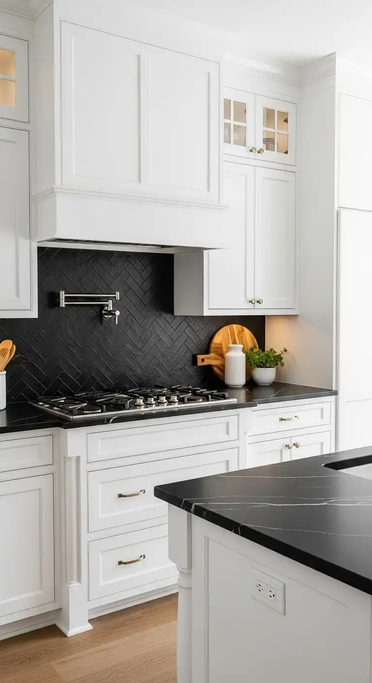 Kitchen with Black Color Countertop: 17 Stunning Ideas for a Bold Look 2 1 Classic White Kitchen with Black Countertops
