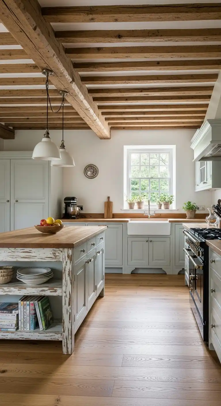 33 Elegant French Countryside Kitchen Ideas with Timeless Appeal 2 1 Rustic Wooden Beams