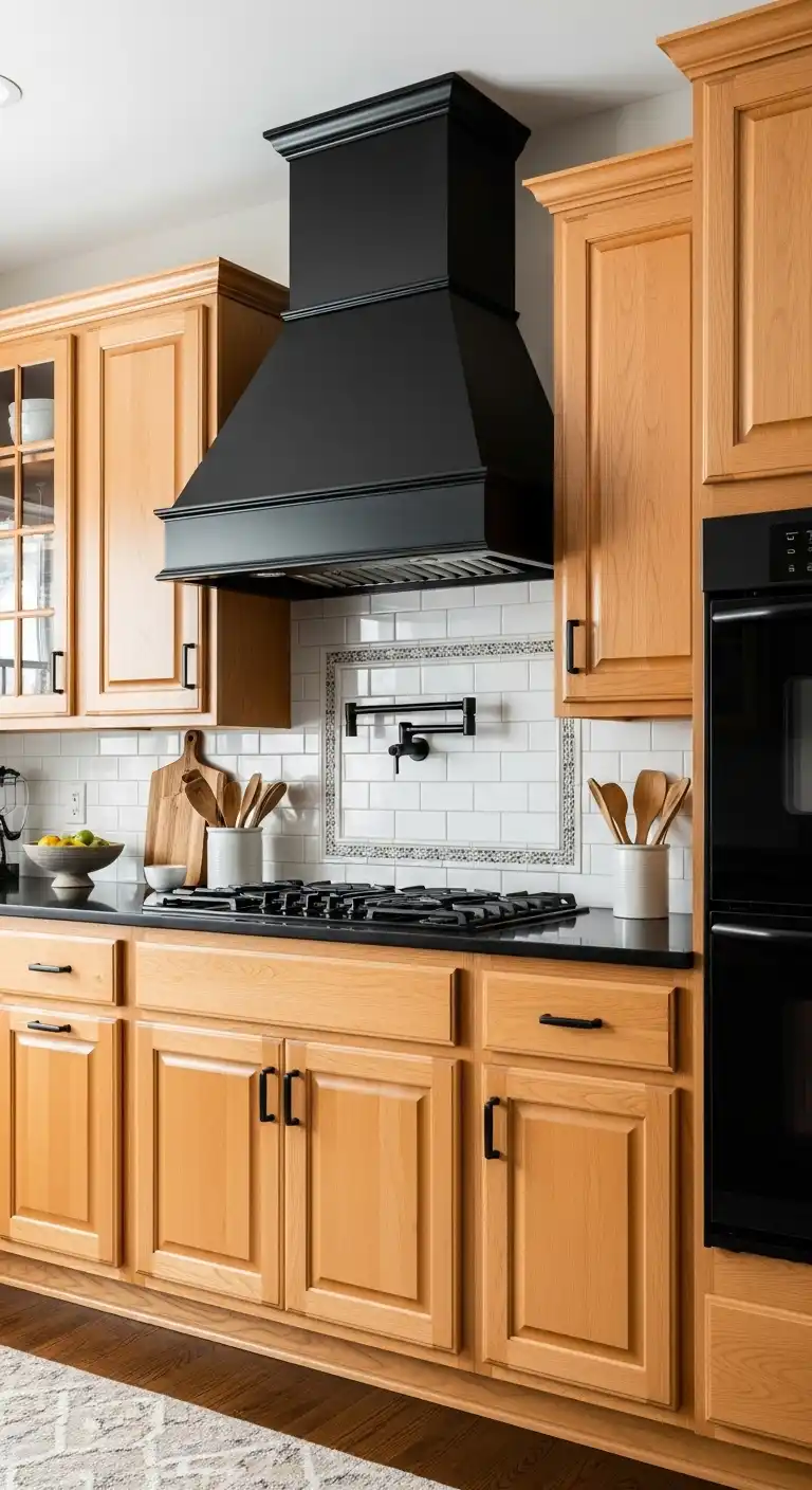 17 Stunning Orange Oak Cabinet Makeover Ideas 11 10 Add Black Accents
