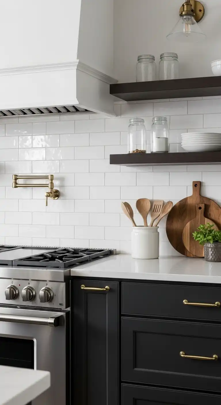 21 Elegant Kitchen Backsplash Designs with Dark Cabinets 11 10 Beveled White Tiles