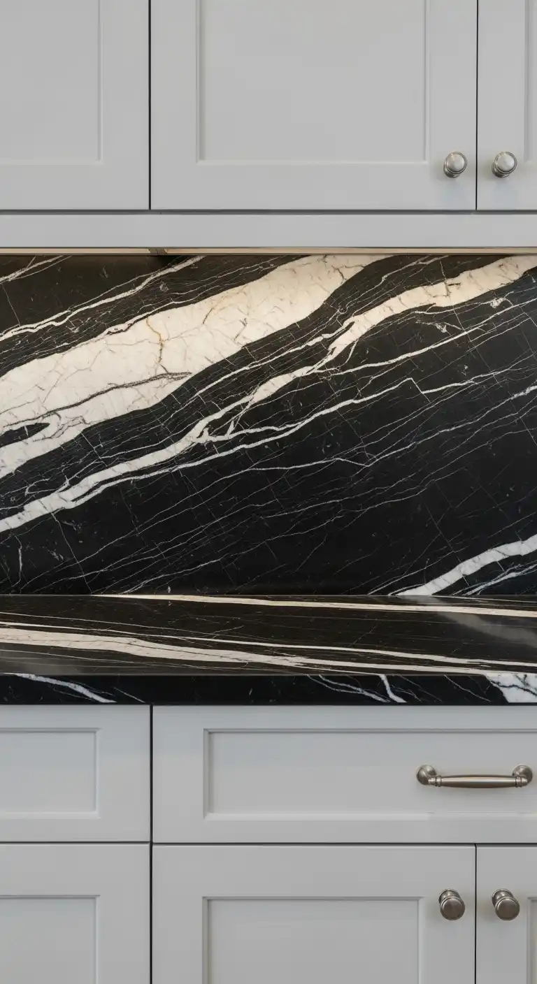 Kitchen with Black Color Countertop: 17 Stunning Ideas for a Bold Look 11 10 Bold Stone Backsplash