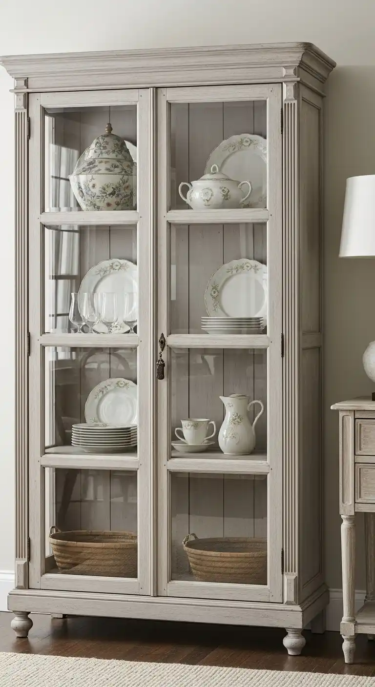 21 Elegant French Chateau Kitchen Ideas That Redefine Rustic Luxury 11 10 Glass Front Armoires for Display