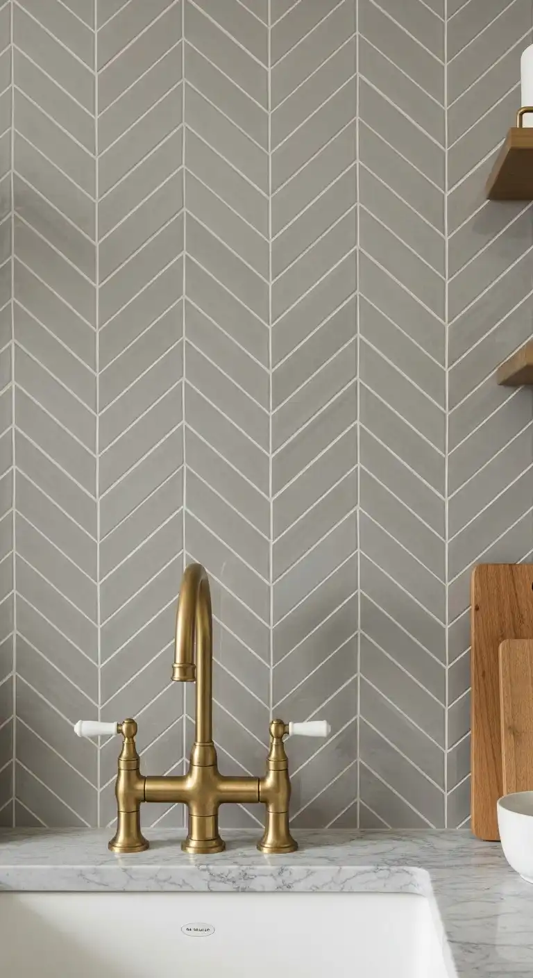 15 Stylish Kitchen Backsplash Designs with Subway Tile 12 11 Chevron Pattern with Gray Tiles