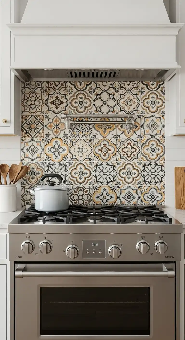 19 Trendy Kitchen Backsplash Designs Behind Stove for a Fresh Look 12 11 Encaustic Tile Vibrancy