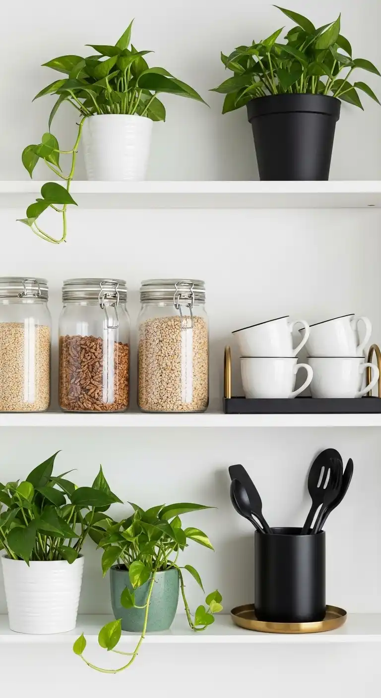 Kitchen Shelf Decor Ideas: 27 Ways to Style Every Nook 12 11. Clean and Green Minimalism