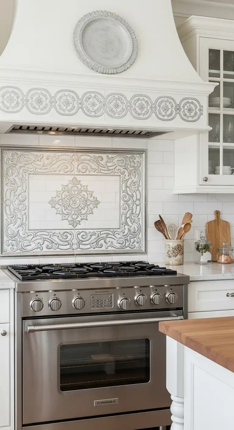 33 Elegant French Countryside Kitchen Ideas with Timeless Appeal 13 12 Patterned Tile Backsplash