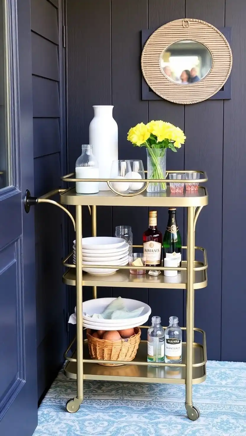 19 Practical Cheap Outdoor Kitchen Ideas to Transform Your Patio Space 13 12 Use a Bar Cart for Storage and Serving